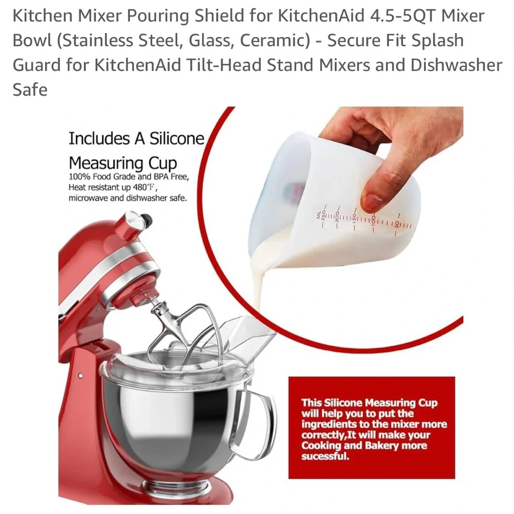 Pouring Shield and Measuring Cup Accessory For Mixer  Kitchen‎ Aid Compatible